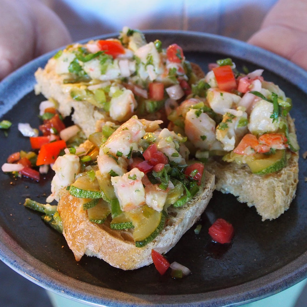 In Mexico: Grilled Shrimp Salad on Toast